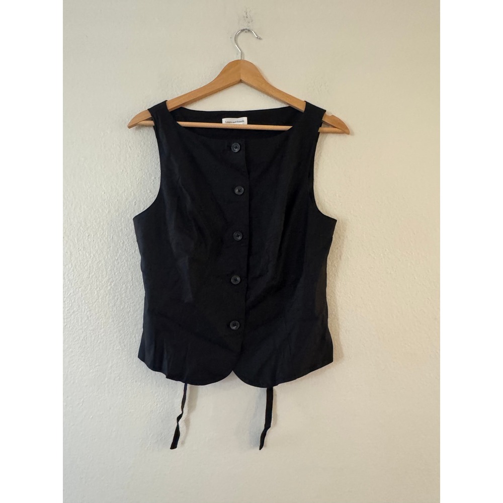 Lovers and Friends Linen Blend Tie Back Button Down Vest Top Small Black Exc